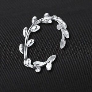 Minimalist Floral Open Leaf Ring Adjustable Rhodium Plated Sterling Silver NWT